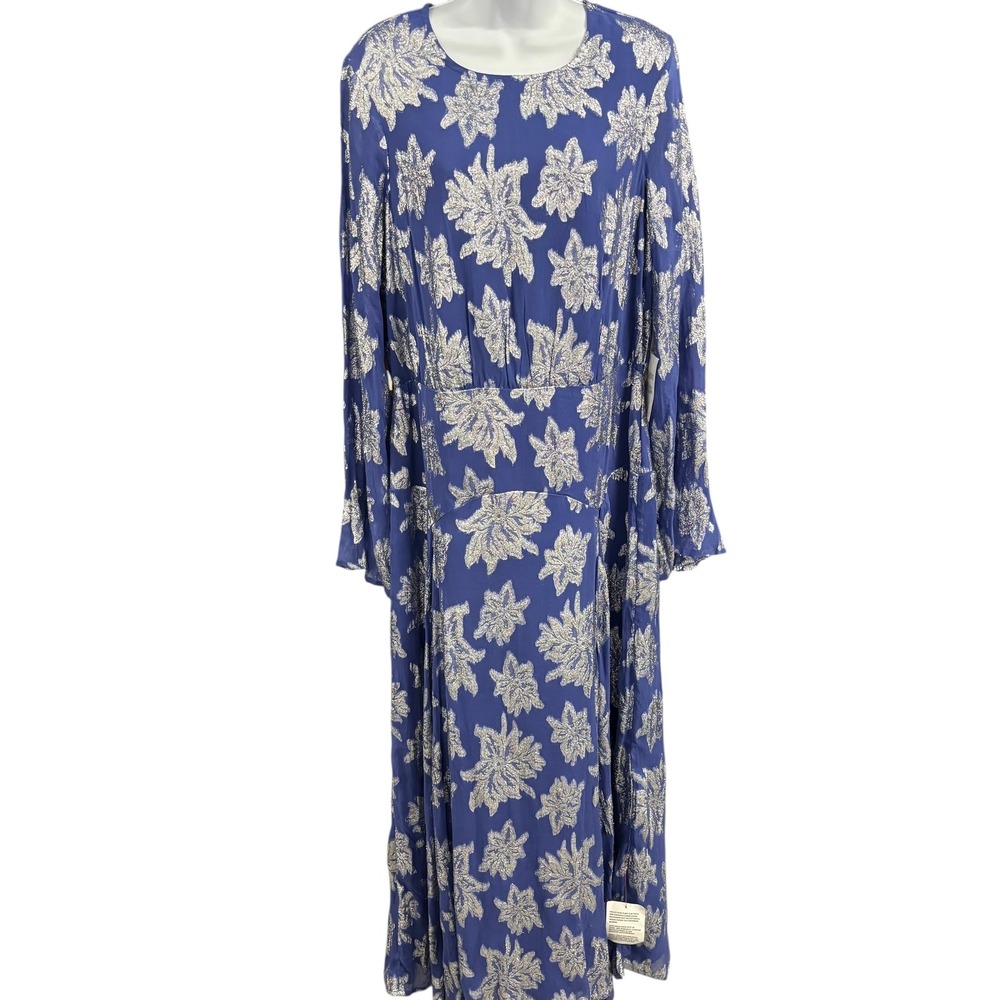 ASOS DESIGN Curve Women's Blue Floral Metallic Long Sleeve‎ Maxi Dress US 12